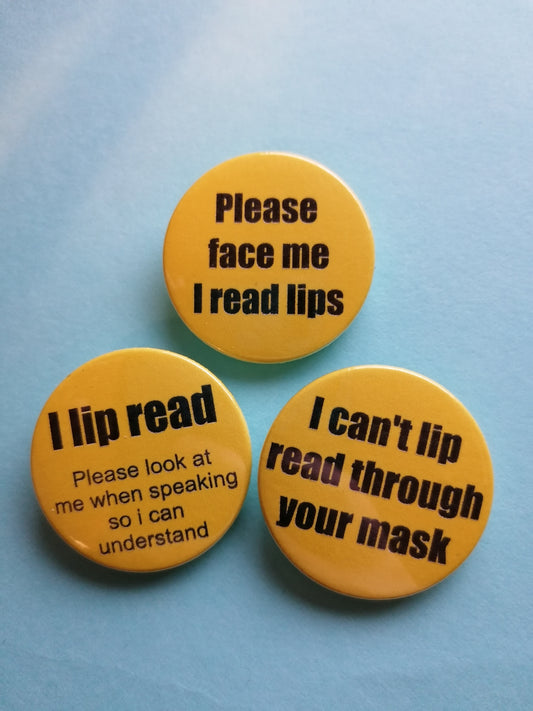 Hearing impaired lip reading badge set