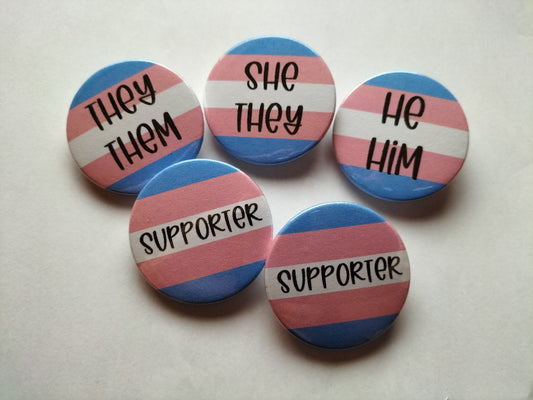Trans pronoun/supporter badge set