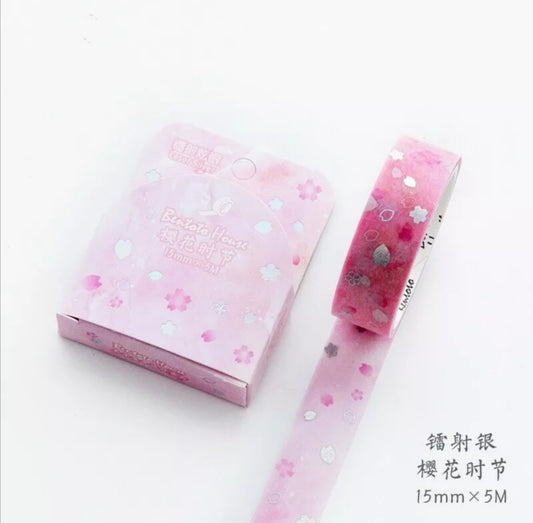 cherry blossom laser silver washi tape